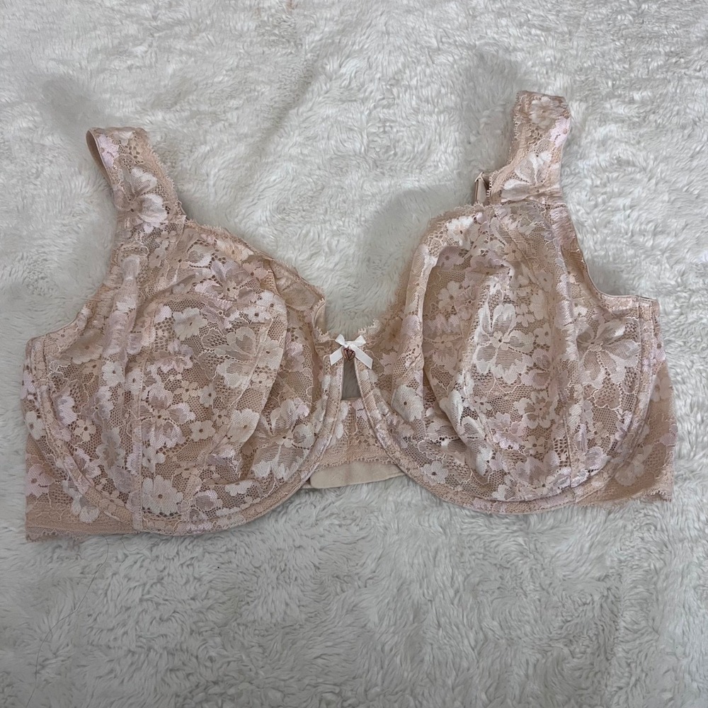 Victorias‎ Secret Body By Victoria Unlined Demi Lace Bra 42G Beige Floral - Picture 3 of 10